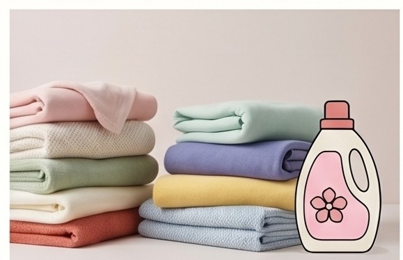 Folded laundry and detergent